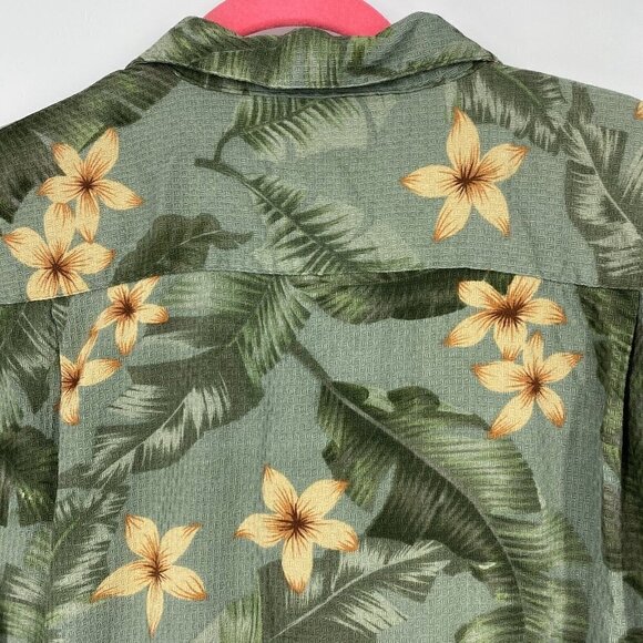 Vintage Silk 100% Silk Green Hawaiian Button Up Collared Shirt. Pocket. Size L - Picture 7 of 7
